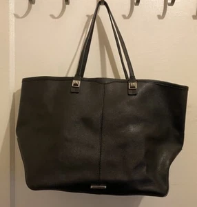 REBECCA MINKOFF Large Black Leather Tote With Silver Detail, Shoulder Bag, Purse - Picture 1 of 8