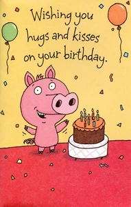 Funny HAPPY BIRTHDAY Pop Up Card, Hog Hugs Kisses Lips by American Greetings +✉ - Picture 1 of 6