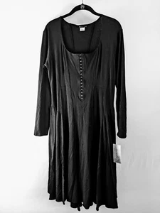 LUNA LUZ Jersey Black Dress Long Sleeve scoop neck hook&eye full MIDI MEDIUM NWT - Picture 1 of 8