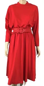 Vintage Retro 80er 90er Sabino Petites rot weich Poly Strick Full A Line Kleid L - Bild 1 von 6