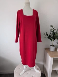 Finery John Lewis Red Jersey Long Sleeved Stretchy Midi Smart Dress Plus Size 20 - Picture 1 of 11