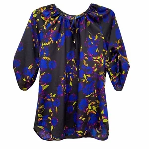 Yumi Kim Joey Abstract Floral Peasant Boho Tie Front Blouse Neon Goth Bloomcore - Bild 1 von 12