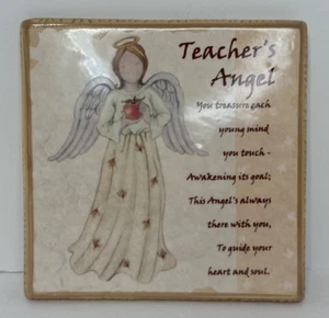 Teacher's Angel Decorative Plaque with Inspirational Message Angel w/ Apple 5x5" - Picture 1 of 4