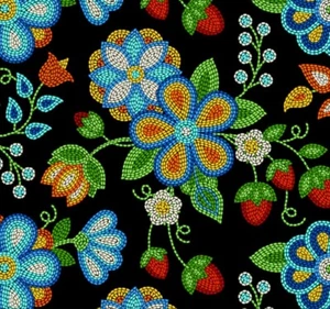 BOLT END 35 INCHES Elizabeth Studio Tucson Black Strawberry Flower Quilt Fabric - Picture 1 of 2