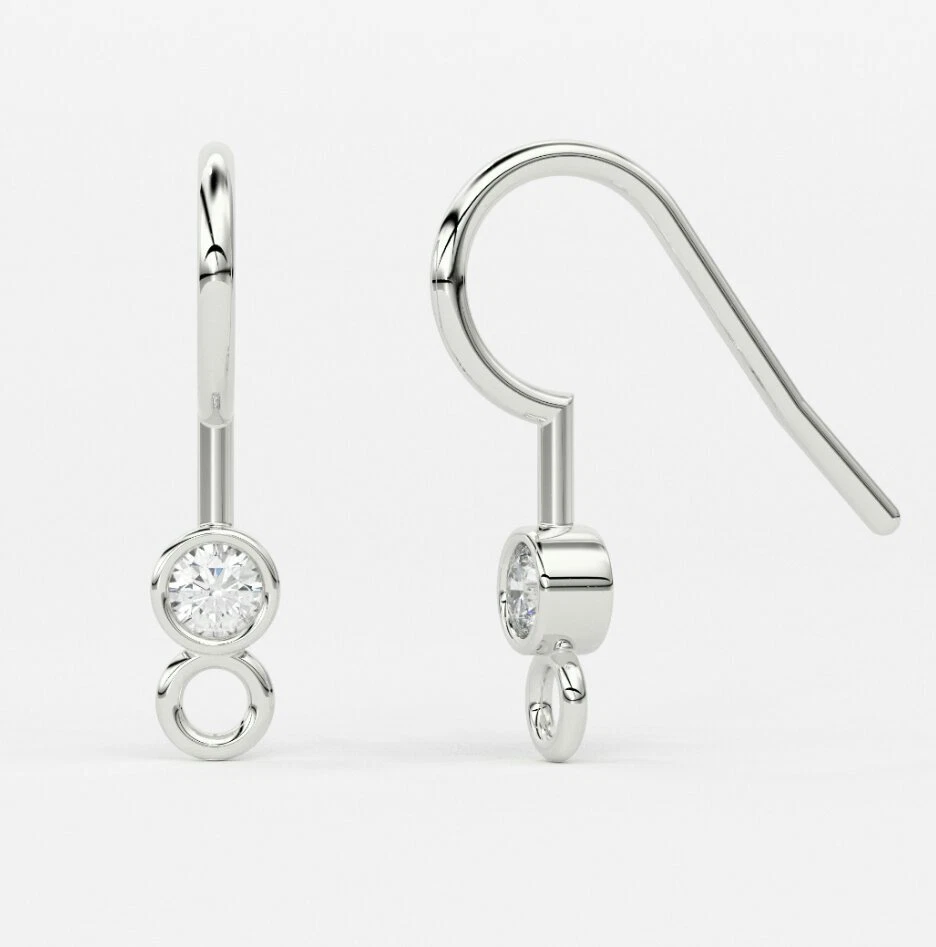 Hallazgos de alambre de oreja de oro blanco macizo de 14K diamantes naturales hallazgos de joyería. Foto 1 de 4