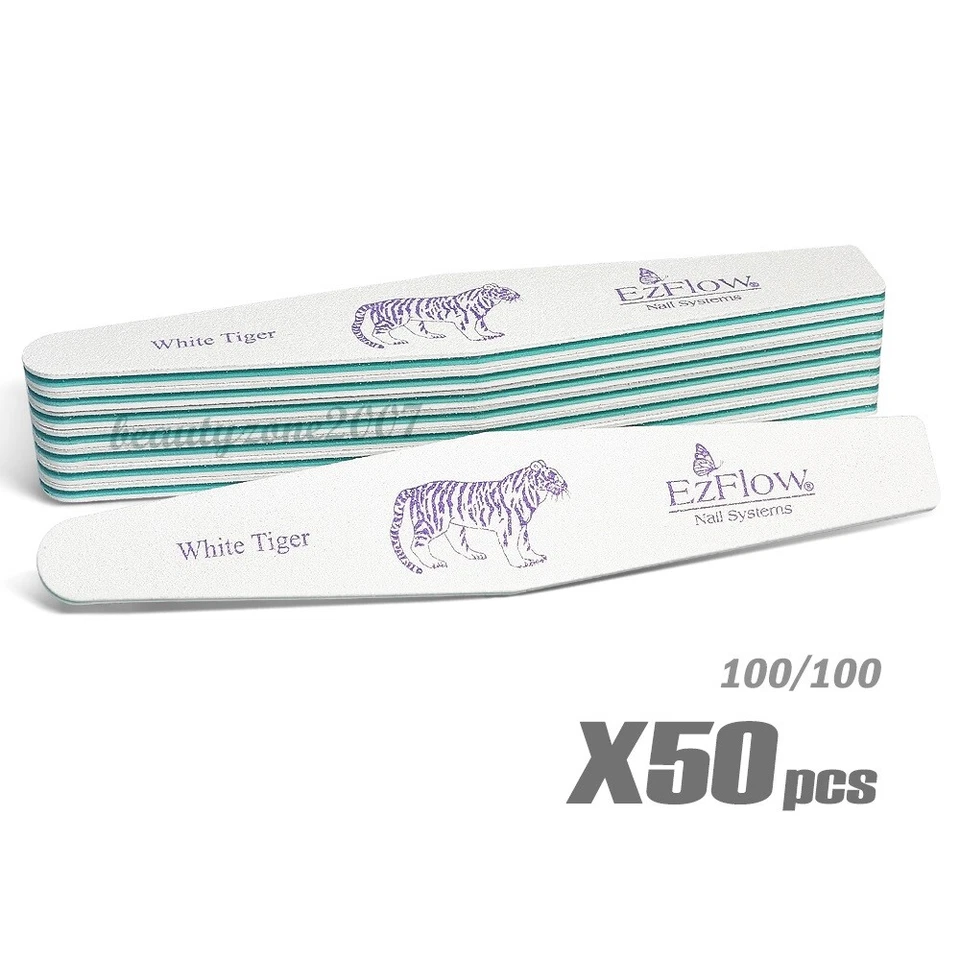 Ezflow White Tiger Nail Files 100/100 50 ct For Acrylic UV Gel Dip Powder - Image 1 of 1