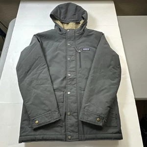 Patagonia Boys Jacket Snap Button Sherpa Lined Infurno Charcoal Gray L-12 #0441 - Picture 1 of 24