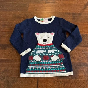 Christmas Sweater Girls Medium Polar Bear Embroidered Long Sleeves Crewneck Blue - Picture 1 of 6