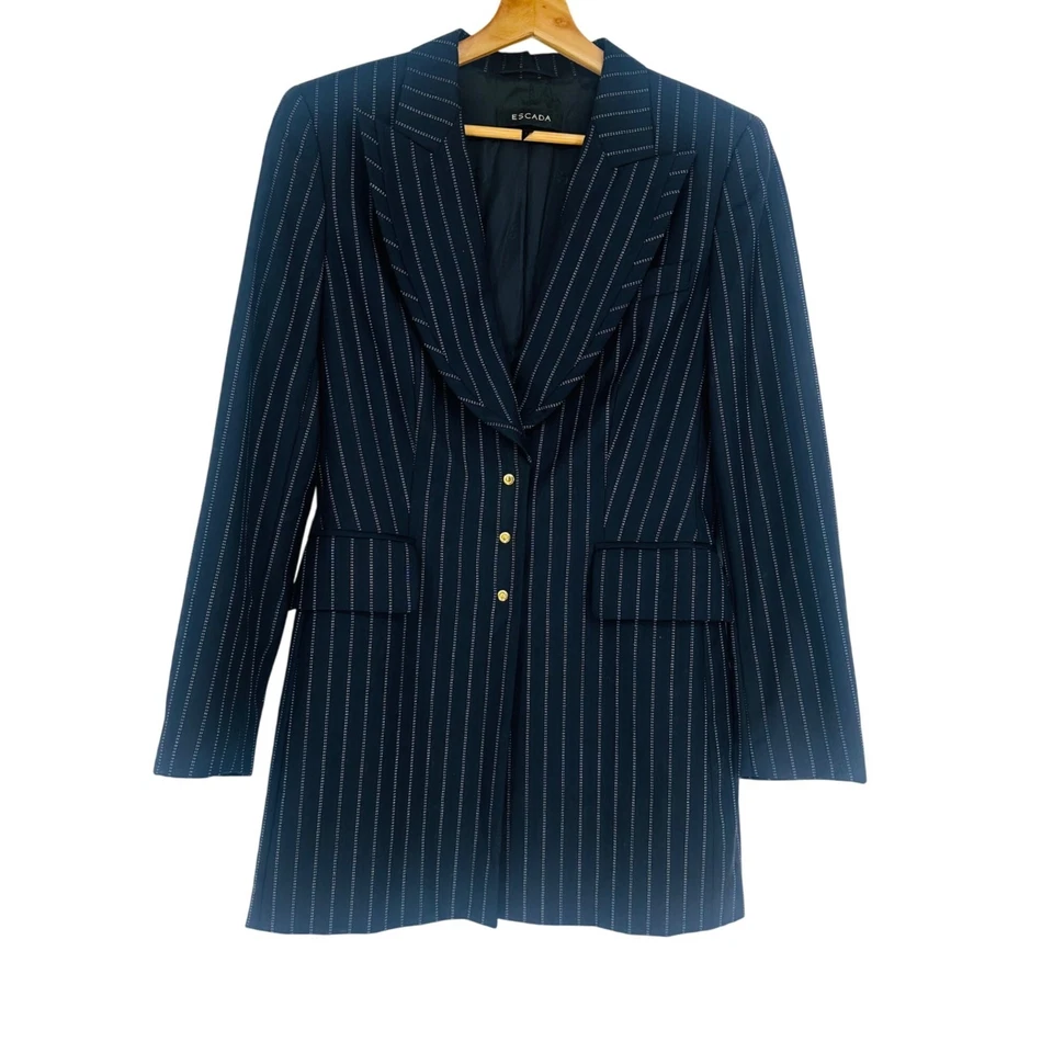 Chaqueta Blazer De Colección Escada Azul Marino Blanco Rayas Ermenegildo Zegna Lana y Seda 36 Foto 1 de 4