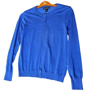 Cárdigan De Colección August Mezcla Tejida Seda Talla Grande Azul Real Manga Larga Calce Ajustado Foto 1 de 4