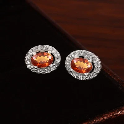 AAA Settembre Portafortuna 6x4 MM Padparadscha Zaffiro Ovale Bottone, Argento - Immagine 1 di 4