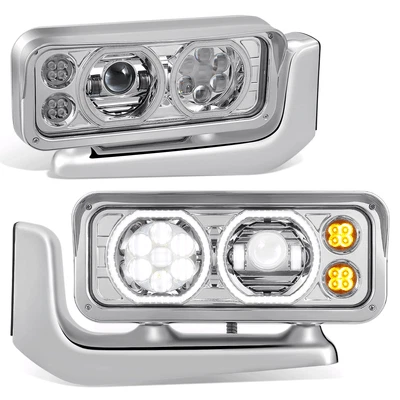 Ajuste 81-21 Peterbilt 359 379 389 Proyector LED Anillo Halo Cromo Faro Transparente Foto 1 de 4