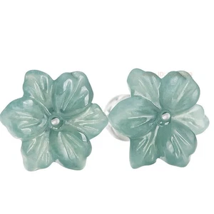 Zertifizierte natürliche Grade A Jade Jadeit geschnitzte Blume 925 Silber Ohrstecker - Bild 1 von 8