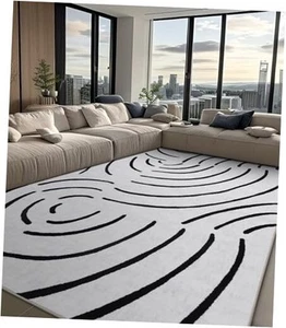 Modern Abstract Washable Rugs 5x7, Non Slip Soft White and Black Area Rug for - Picture 1 of 7