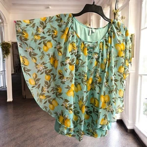 CATO Floral Cape Blouse Womens XL Green Lightweight Lemons Fully Lined Fairy - Picture 1 of 20