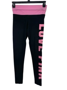 Vintage Y2K 2000er Victoria Secret Love Pink Write Out schwarz pink Fold Over Leggings - Bild 1 von 13
