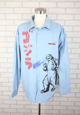 Teddy Fresh x Godzilla Shirt Mens 2XL Blue Graphic Button Long Sleeve - Image 1 of 4