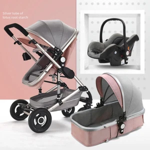 3 in 1 Bassinet&Car Seat Baby Stroller High View Pram Foldable Pushchairs Pink - Picture 1 of 2