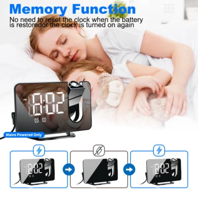LED Digital Projection Alarm Clock Snooze Display Dual Alarm Clock FM Radio USB - Image 1 of 4