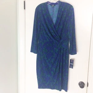 Chaps womens wrap dress size L floral print stretch green hydrangea NWT - Picture 1 of 7