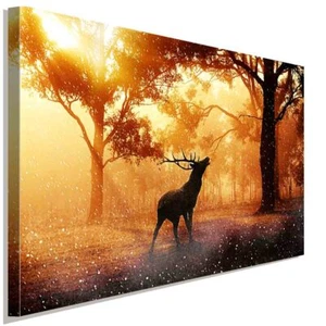 Hirsch im wald 2 Leinwandbild AK Art Bilder Wanddeko Wandbild Kunstdruck XXL - Bild 1 von 5