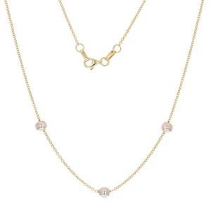 Italian 14k Two Tone Gold Polished Ball Bead Station Necklace 16.5" 5mm 2.1grams - Picture 1 of 4