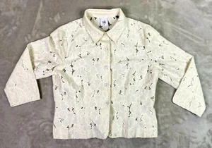 Cabi Womens Medium Blazer 3/4 Sleeve Ivory/Cream Color Cut Out Floral Pattern 😍 - Picture 1 of 12