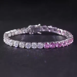14K White Gold Over 8Ct Round Lab Created Pink Sapphire Diamond Tennis Bracelet - Picture 1 of 3