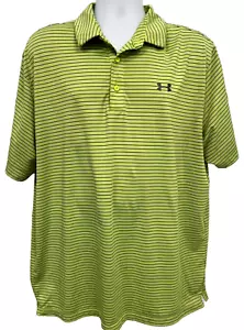 Under Armour Loose Polo Shirt Men’s 2XL XXL Heat Gear Green Striped - Picture 1 of 7