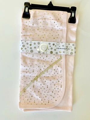 🤍 Manta de recepción LITTLE ME con lazo dorado estampado laminado de corazón ROSA algodón BEBÉ 60" Foto 1 de 4