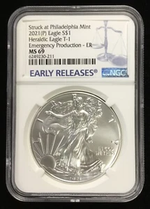 2021 $1 US American Silver Eagle. Type-1 Emergency Production. NGC MS69. - Picture 1 of 4