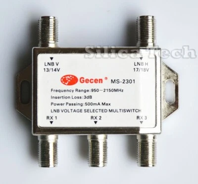 Gecen 2x3 13V/18V 2 in, 3 out Satellite LNB V/H multi-switch MS-2301 - Image 1 of 4