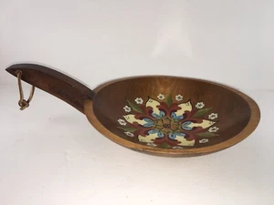 Vintage 1980 Weston Bowl Mill Hand Painted Signed Dough Wood Bowl W/handle - Picture 1 of 8