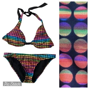Fox Volcom Bikini Set Reversible Halter Top & Bottom Rainbow Polka Dot XS New - Picture 1 of 10