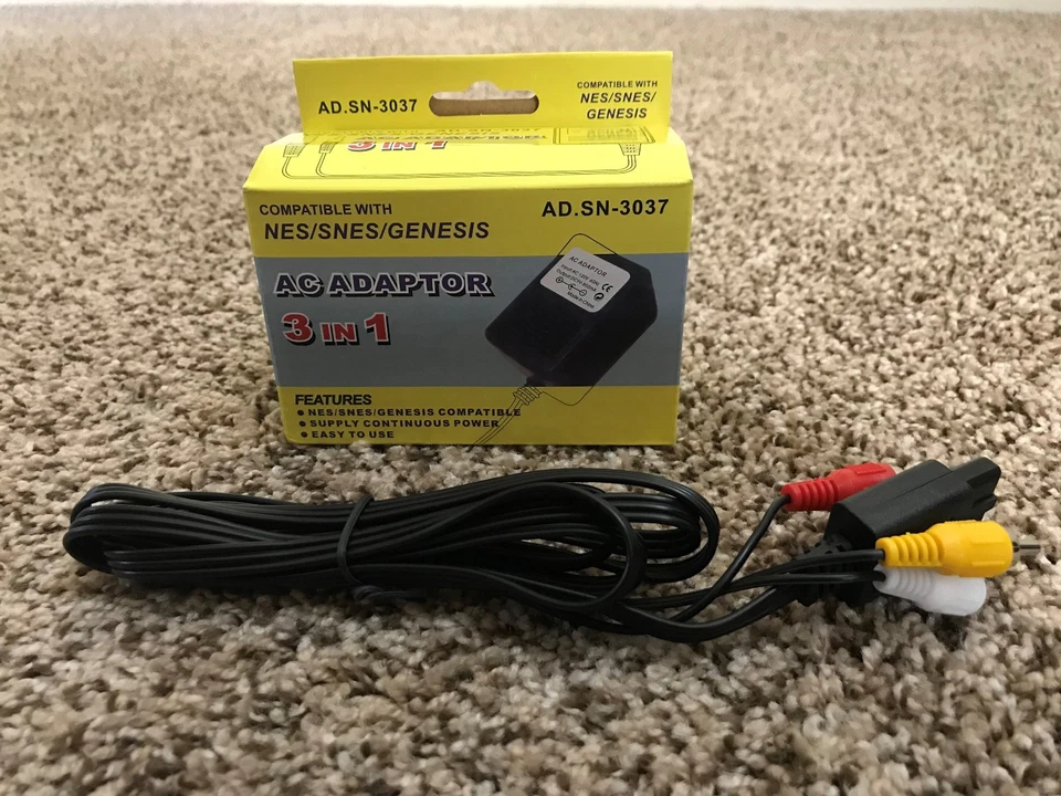New AC Adapter Power Cord & AV Cable for Super Nintendo SNES System Console - Image 1 of 1