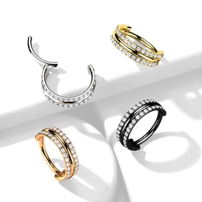 Piercing Orecchio, Naso In Titanio E Zirconi - Creole 3 Righe - - Immagine 1 di 3