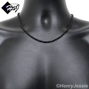 18"MEN's Stainless Steel 3mm Black Plated Smooth Rope Chain Necklace - Picture 1 of 3