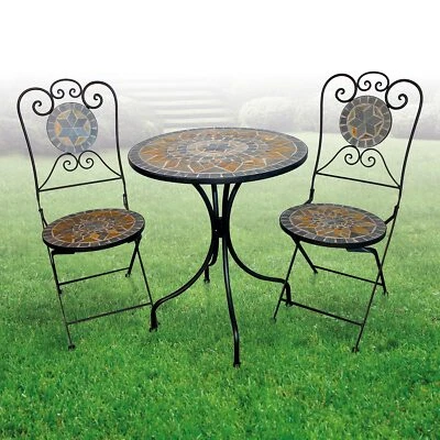 Mosaik Gartenset Gartenstühle Mosaiktisch wählbar Rustikal Rund Eisen - Bild 1 von 4