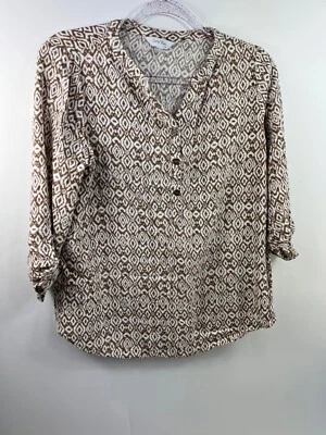 Top Coral Bay para mujer talla M estampado marrón y blanco manga 3/4 con lengüeta enrollable Foto 1 de 4