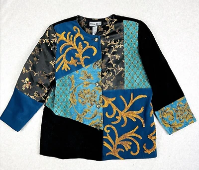 Blazer Vintage Indigo Moon Para Mujer M Azul Bordado Terciopelo Abotonado Foto 1 de 4