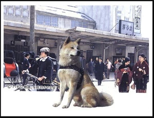 Akita Waiting at Station A4 Dog Art Print Poster - Picture 1 of 1