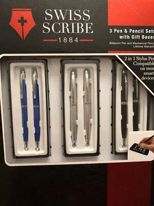 Swiss Scribe 1884 Ballpoint Pen & Mechanical Pencil Set Gift Box (3 Sets) NIB - Picture 1 of 3