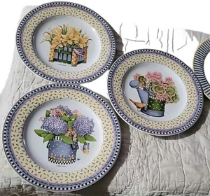 1999 Debbie Mumm For Sakura 3pc Spring Bouquet Salad Plates 8.25 In Cottagecore - Picture 1 of 11