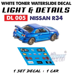 Calcomanías de tóner blanco DL 005 1/64 tobogán acuático luz y detalles # Nissan R34 #personalizadas - Imagen 1 de 3