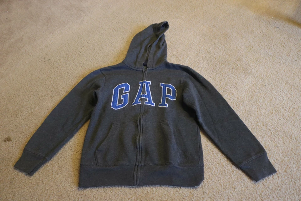 Sudadera con Capucha Gap Kids Logo Grande Niños Gris Cremallera Completa Mezcla de Algodón Bolsillo Frontal Talla XL Foto 1 de 4