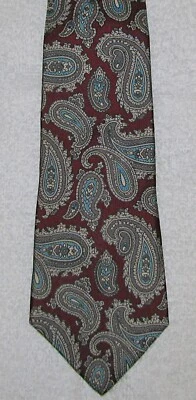 CORBATA CUELLO SEDA OAKTON LTD PAISLEY BORGOÑA GRIS AZUL PREPPY 56 x 3 1/4 EE. UU. *A14* Foto 1 de 4