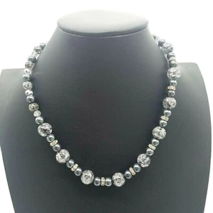 Gray Faux Pearls Faceted Glass Beads Rhinestones Bling Necklace 19" Toggle Heart - Picture 1 of 9