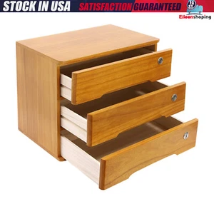 Gabinete de almacenamiento de madera de 3 niveles Estuche de almacenamiento de escritorio Cajón Organizador Estuche - Imagen 1 de 24