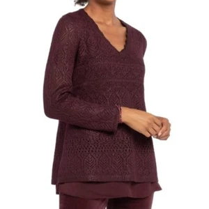 Damenpullover lila Nic + Zoe Metallic Split Back Glanz Gr. LP - Bild 1 von 9