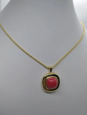 CIONDOLO CORALLO PASTA  ARGENTO DORATO CABOCHON MM 21 ARTIGIANALE - Immagine 1 di 4